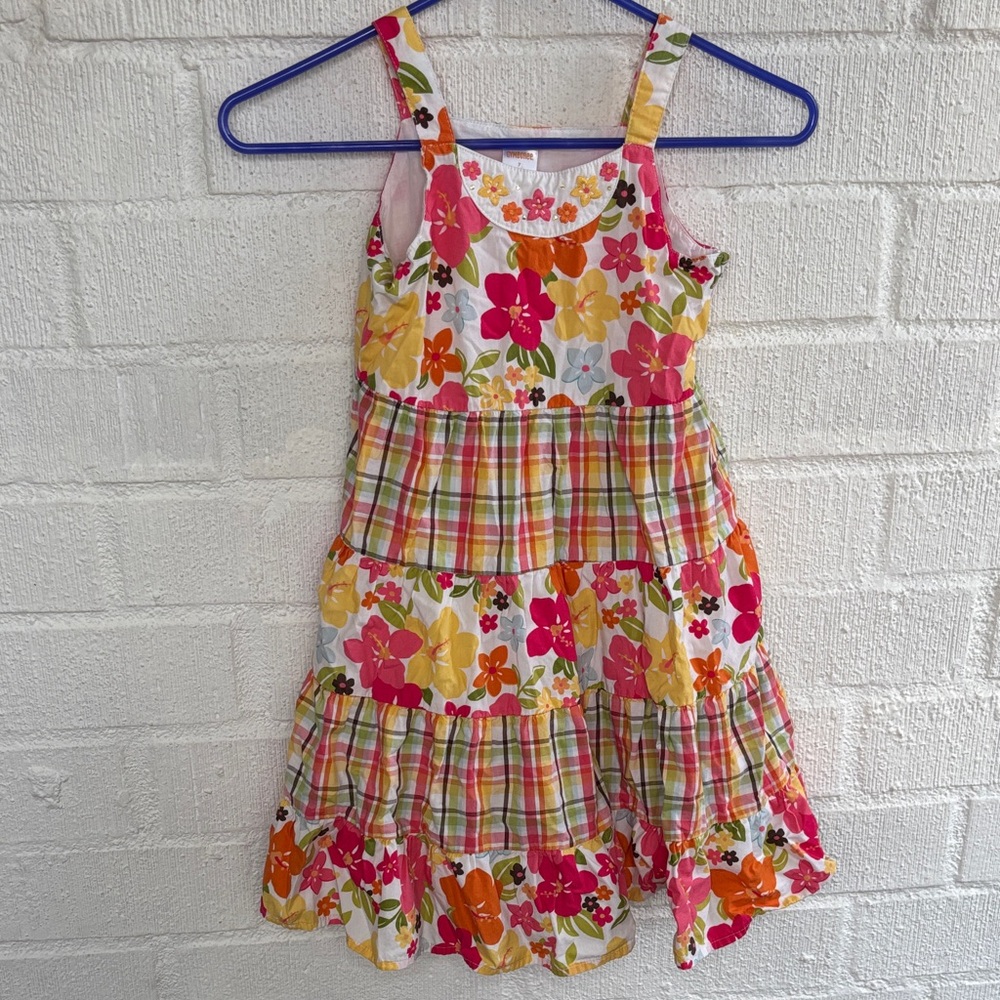 Gymboree Embroidered Lined Pink and Orange Floral Kids Dress sz 7
